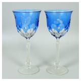 Pair Of Varga "Springtime" Sky Blue Wine Glasses