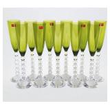 (11) Baccarat Crystal Green and Clear Stem Glasses