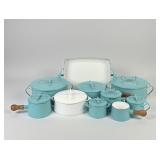(10pc) Dansk Enamelware, Turquoise & White