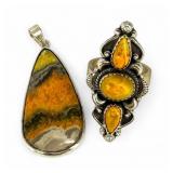 Sterling Bumblebee Japser Ring & Pendant