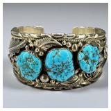 Native American Sterling Silver Turquoise Cuff Bra