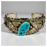 Signed LLï¿½ Sterling  Silver Turquoise Cuff Br