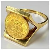 14K Gold Ring w/ Mexican 2 Peso Gold Coin (A)