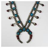 Navajo Silver Turquoise & Coral Squash Blossom Nec