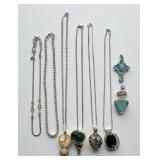Collection Of Sterling Silver Stone Necklaces & Pe