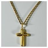 14K Yellow Gold Rope Necklace w/ 18K Gold Cross Pe
