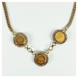 14K Yellow Gold Necklace w/(3) Mexican 2 1/2 Gold
