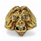 Diamond and 14K Yellow Gold Lion Ring