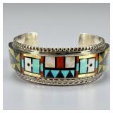 R & L Vacit Zuni Sterling Silver Multi Stone Cuff