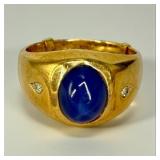 10K Yellow Gold Star Sapphire and Diamond Mens