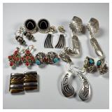 (10) Native American Sterling Silver & Stone Pierc