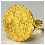 Swiss 1949 20 Francs Gold Coin 14K Ring