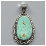 A. Jake Large Sterling Silver and Turquoise Pendan