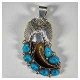 A. Bahe Sterling SIlver Turquoise & Bear Claw Pend