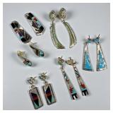 (6) Zuni Sterling SIlver Turquoise & Stone Pierced