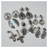 (7) Sterling Silver Turquoise & Onyx Pierced Earri