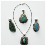 (4) Navajo Sterling Silver & Turquoise Pendants Wi