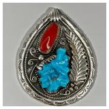 M. Dayea Navajo Sterling Coral & Turquoise Pendant