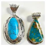 (2) Native American Sterling & Turquoise Pendants