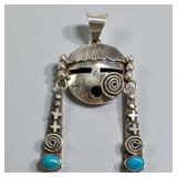 Alex Sanchez Sterling Turquoise Kachina Pendant