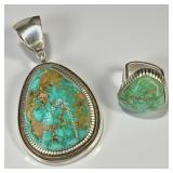 Tony Martinez Sterling Silver & Turquoise Pendant