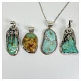 (4) Sterling Silver & Turquoise Pendants Including