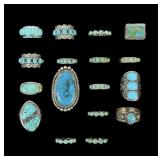 (17pc) Turquoiese & Silver Rings