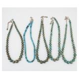 (5) Turquoise Bead Necklaces With Silver Clasps