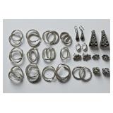 Collection Of Sterling Silver Hoops & Stud Earring