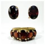 10K Gold & Garnet Ring W/ 14K Gold Garnet Earrings