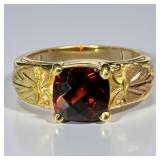 10K Yellow Gold & Cushion Cut Red Stone Ring