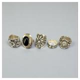 (5) Signed Southwest Native Sterling Silver Ladies