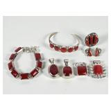 Group Of Sterling Silver Jewelry With Coral & Turq