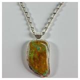 Large J. Nelson Boulder Turquoise Sterling Pendant