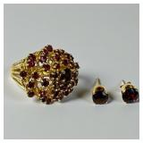 10K Gold Garnet Cocktail Ring & 14K Gold Garnet St