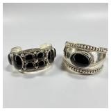Pair Of Sterling Silver Black Onyx Cuff Bracelet