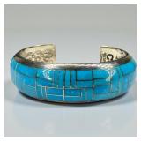 Signed CR Sterling Silver Turquoise Cuff Bracelet