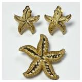 14K Yellow Gold Starfish Pendant With Matching Ear