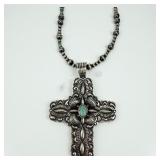 Darryl Becenti Sterling Turquoise Cross & Necklace