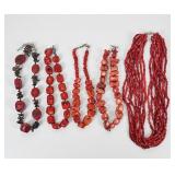 (5) Coral & Stone Beaded Necklaces