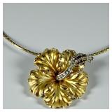 14K Yellow Gold Diamond Ruby Pendant w/ 14K Chain