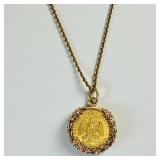 14K Yellow Gold Necklace w/ Mexican 5 Peso Gold Co