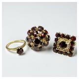 (3) 14K Yellow Gold & Garnett Rings