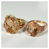 (2) 14K Gold Morganite Diamond & Pink Sapphire RIn