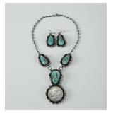 Betta Lee Sterling Silver Turquoise Necklace & Ear