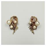 14K Gold & Pearl Pierced Earrings