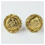 Pair of 14K Yellow Gold Earrings w/ Mini 50 Peso R