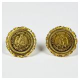Pair Of Mexican 2 1/2 Peso Gold Coin Earrings Set