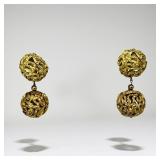 18K Yellow Gold Drop Pierced Earrrings