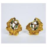 18K Diamond Emerald & Sapphire Earrings